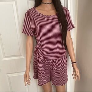 HIATUS Red & Pink Striped Romper
